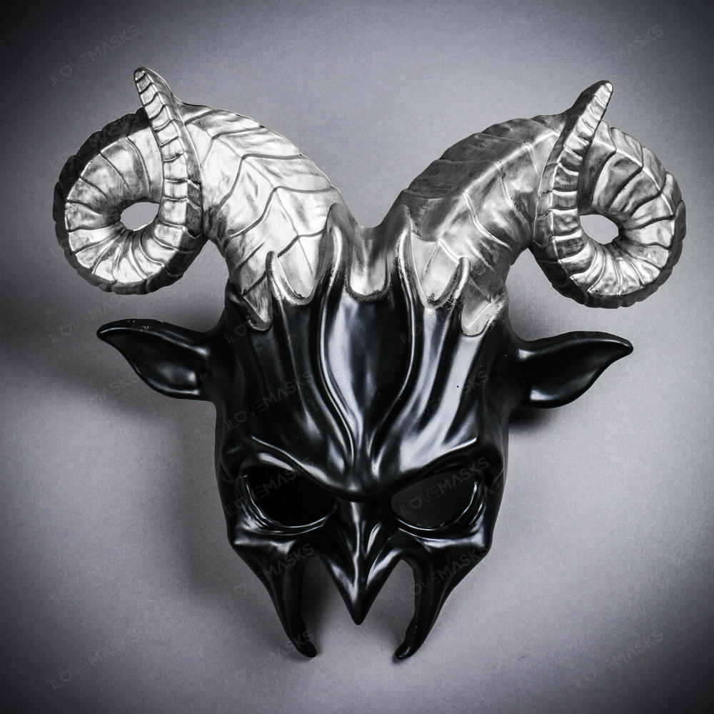 Krampus Ram Demon with Horns Devil Halloween Mask Black Silver Masquerade Mask